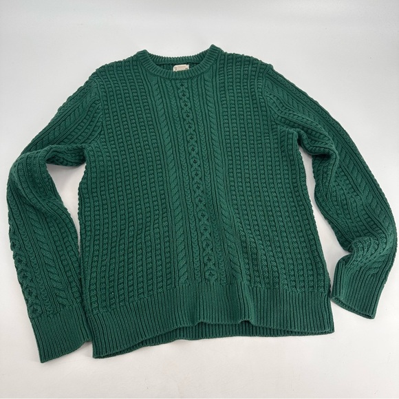 J. Crew Green Cotton Cable Knit Crew Neck Sweater Mens Large - Picture 1 of 5